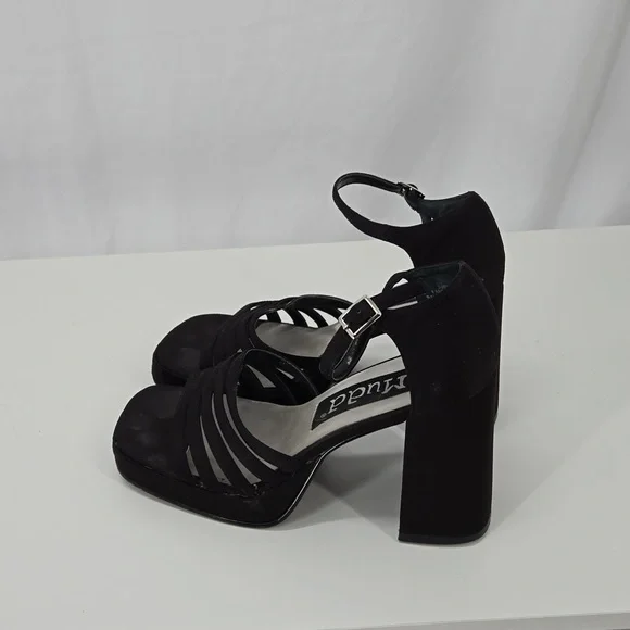 Mudd Vintage 90s Strappy Satin High Heels Black Ankle Strap Shoe Size 7 - Picture 6 of 11